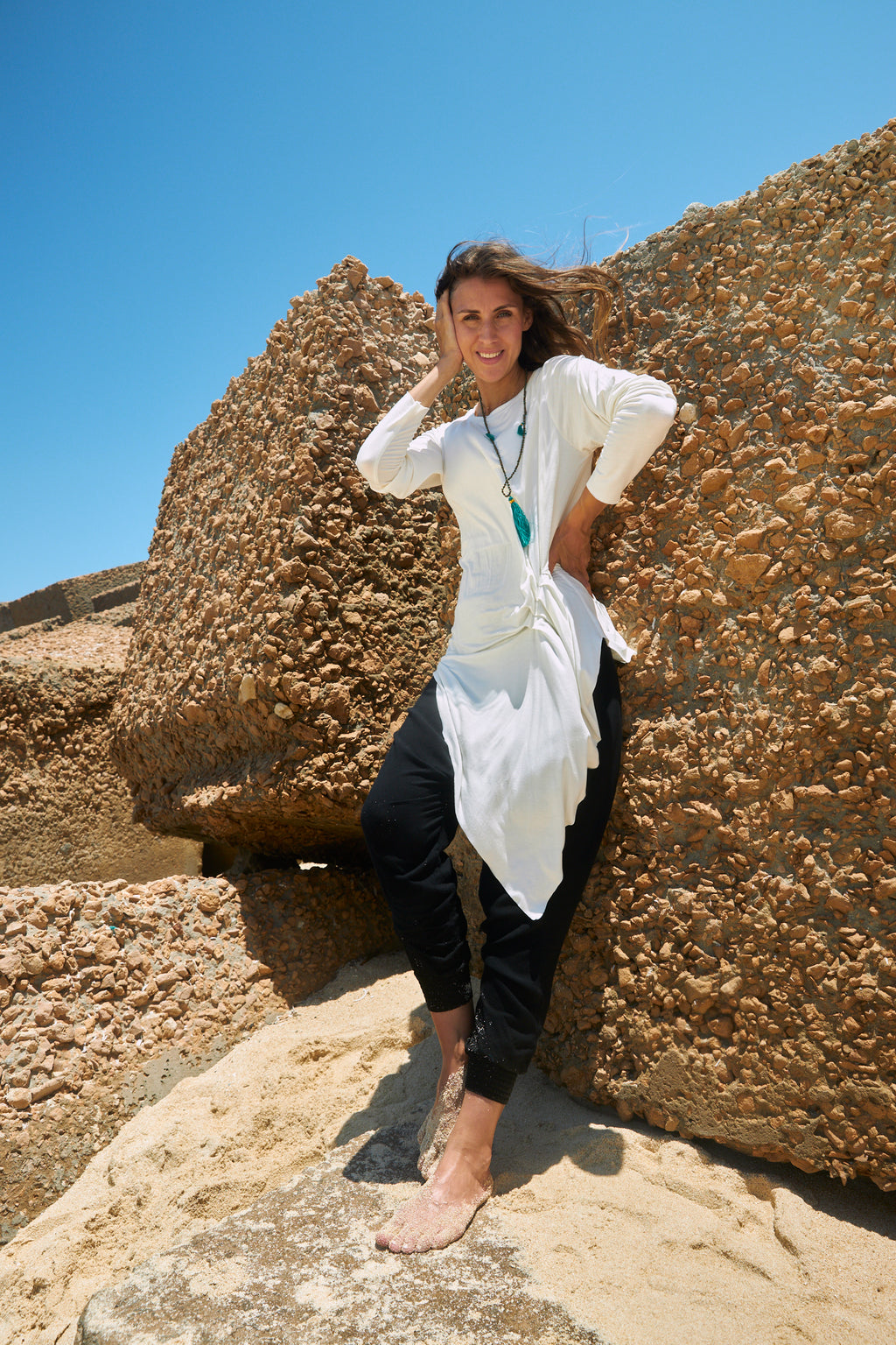 Side drapped cotton top