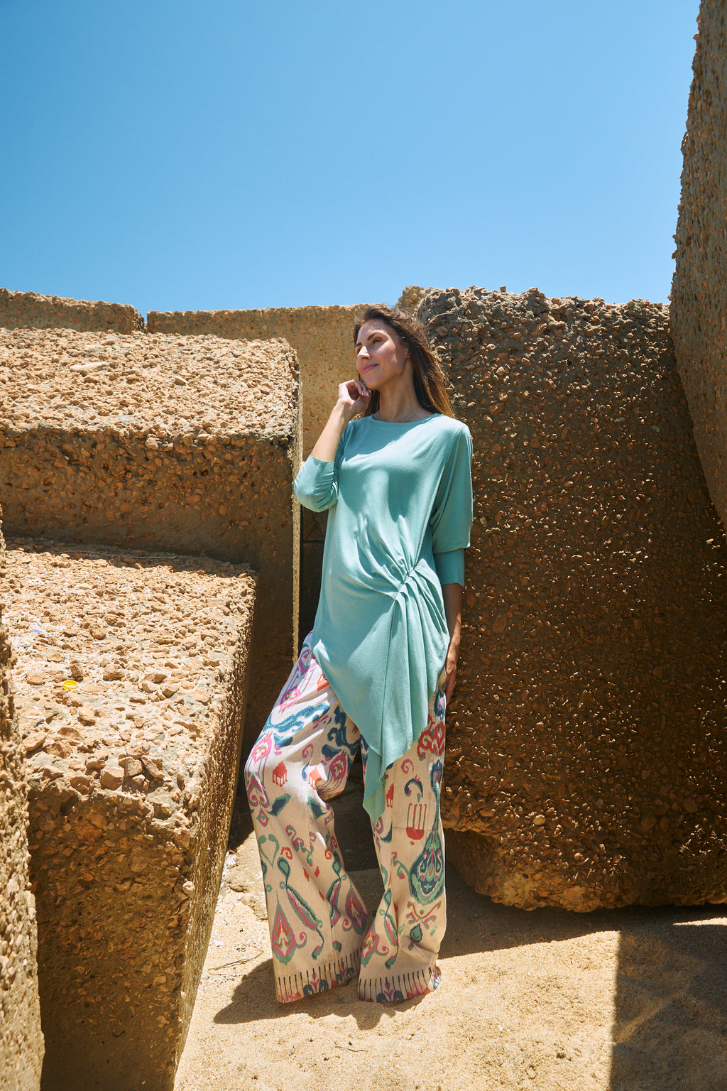 Side drapped cotton top
