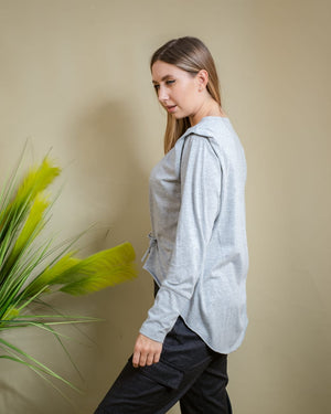 CROPPED ROPE TOP WITH ELEVATED SHOULDERS IN GREY