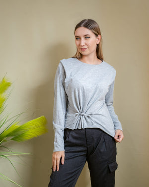 CROPPED ROPE TOP WITH ELEVATED SHOULDERS IN GREY